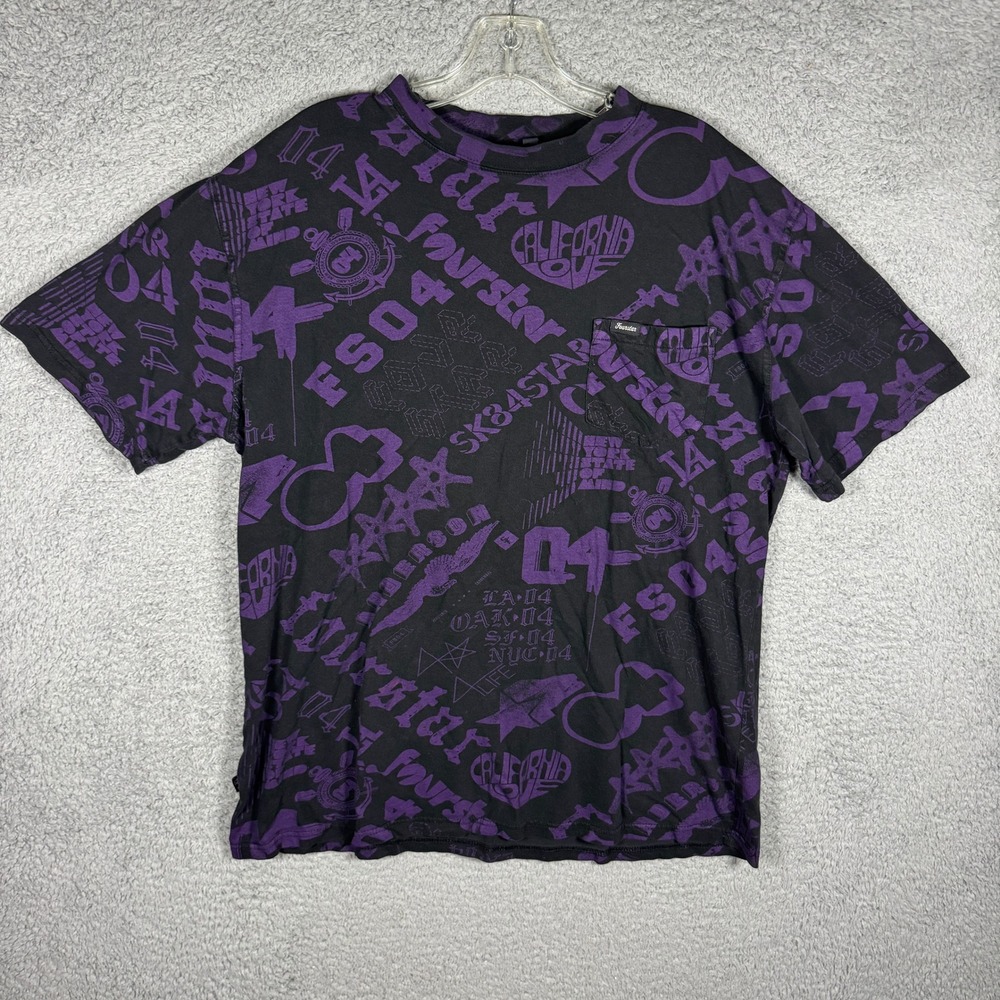 Y2K Fourstar Clothing Company Large All Over Print Purple Skate Pocket T-Shirt